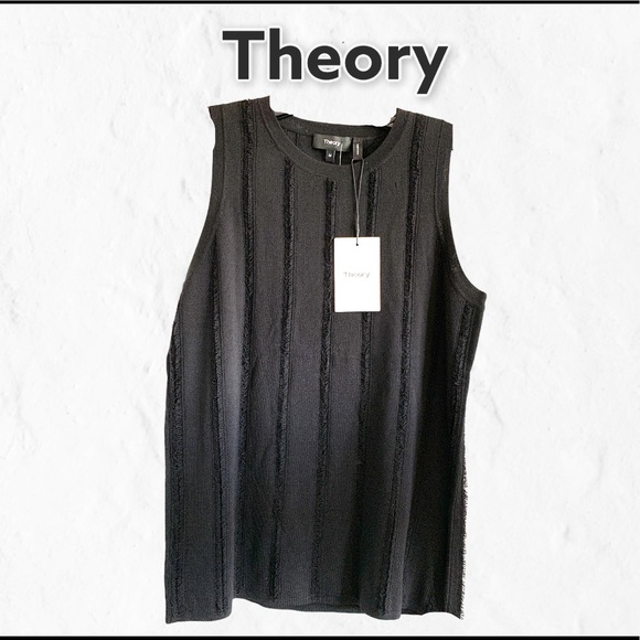Theory Tops - NWT THEORY Blk Fringe Detail Sleeveless Top (M)
